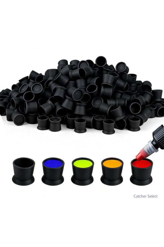 Tattoo Ink Cups Kit – 300 Mixed Caps with 2 Holders