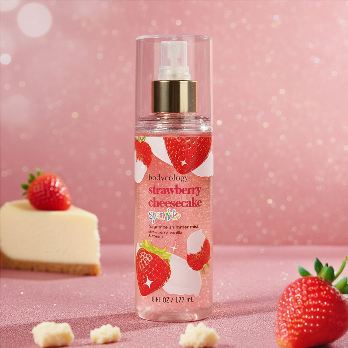 Strawberry Cheesecake Shimmer Fragrance Mist – Sparkling Sweet Scented Body Spray, 6 fl oz