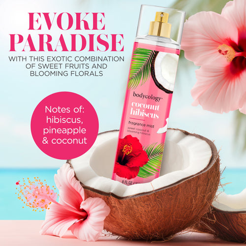 Coconut Hibiscus Fragrance Body Mist – Tropical Sweet Coconut Scented Body Spray, 8 fl oz