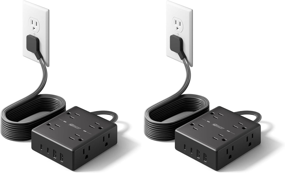 SUPERDANNY Extension Cord,Flat Plug Surge Protector Power Strip,10Ft