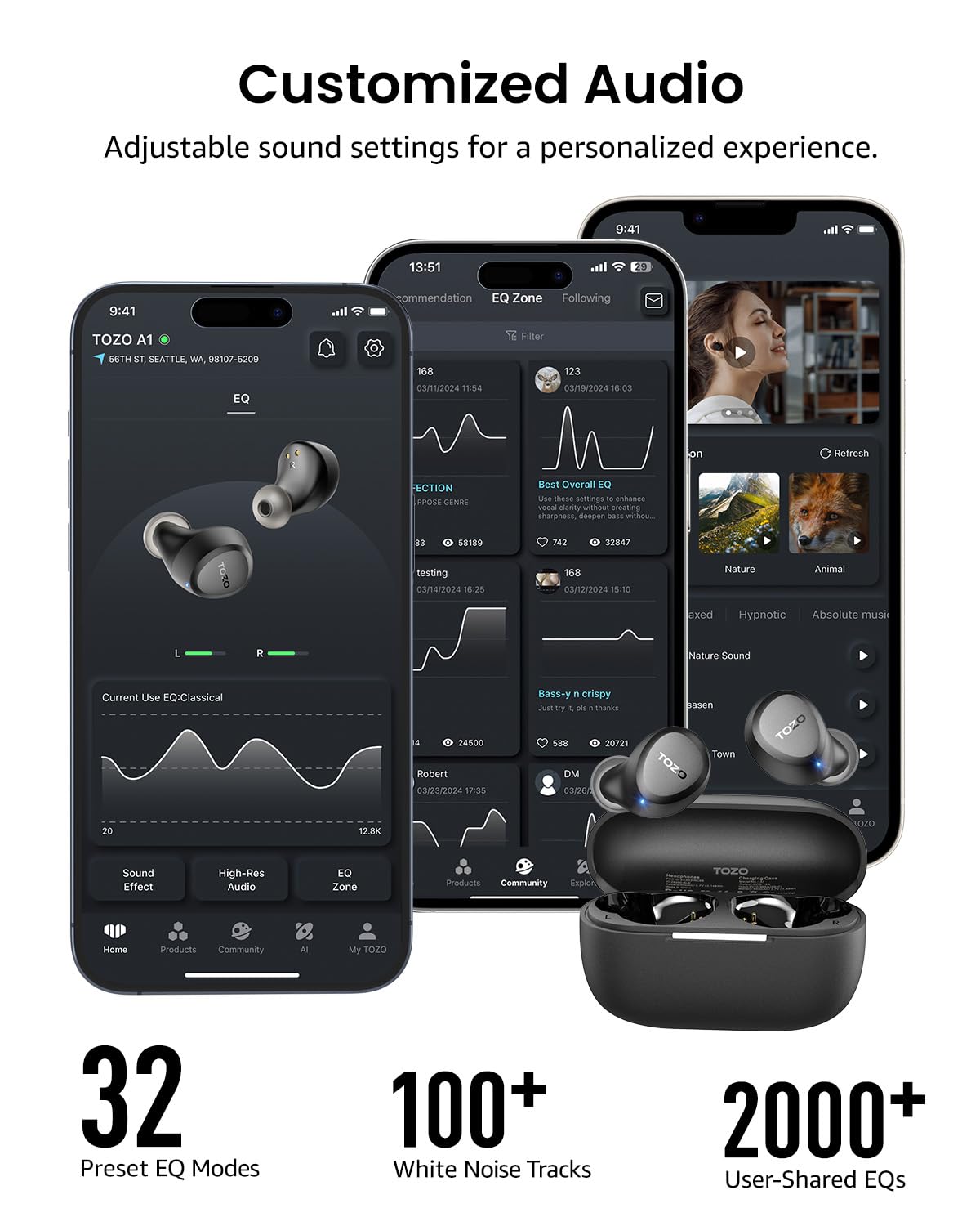 TOZO A1 Wireless Earbuds Bluetooth 5.3 Light Weight in Ear Headphones