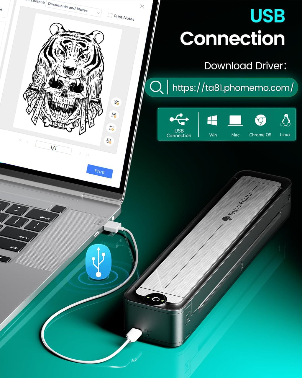 Phomemo TA81 Tattoo Stencil Printer - Long Image Printing for Large Tattoos