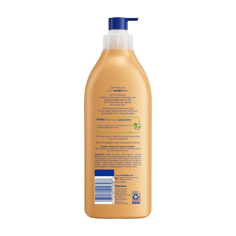 NIVEA Cocoa Butter Body Lotion for Dry Skin – 72-Hour Deep Nourishing Moisture with Hyaluronic Acid, 16.9 fl oz