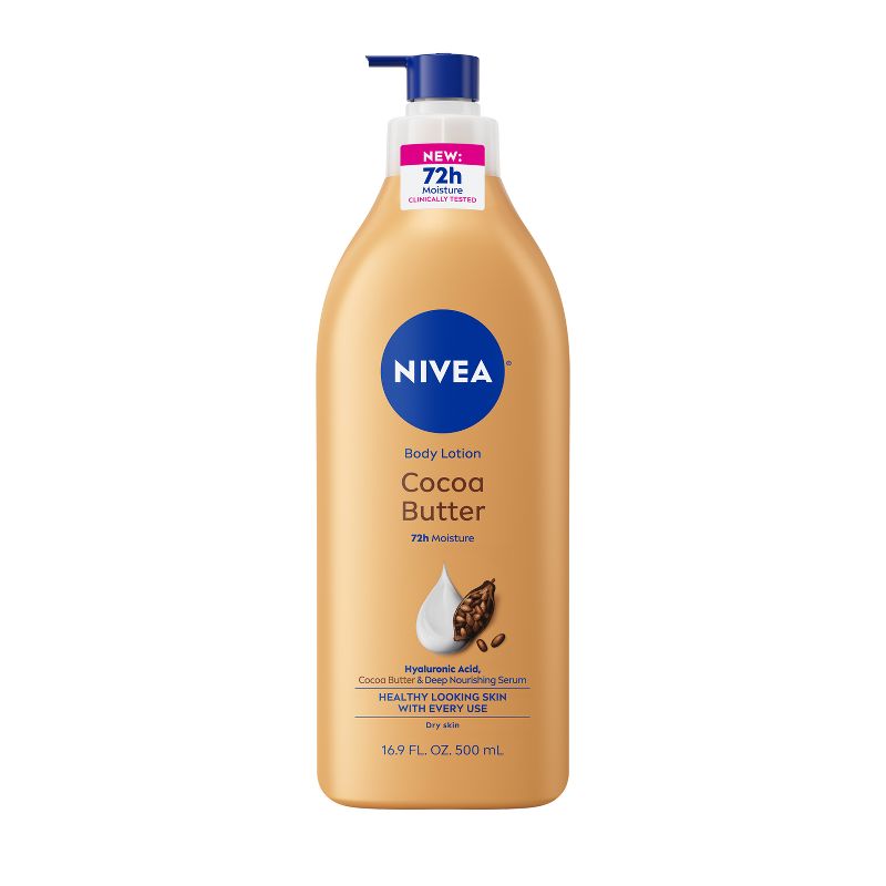 NIVEA Cocoa Butter Body Lotion for Dry Skin – 72-Hour Deep Nourishing Moisture with Hyaluronic Acid, 16.9 fl oz