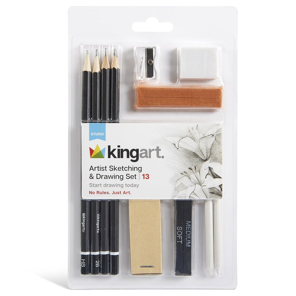 Charcoal Drawing Set – 13-Piece Sketching Kit with Pencils and Blending Tools