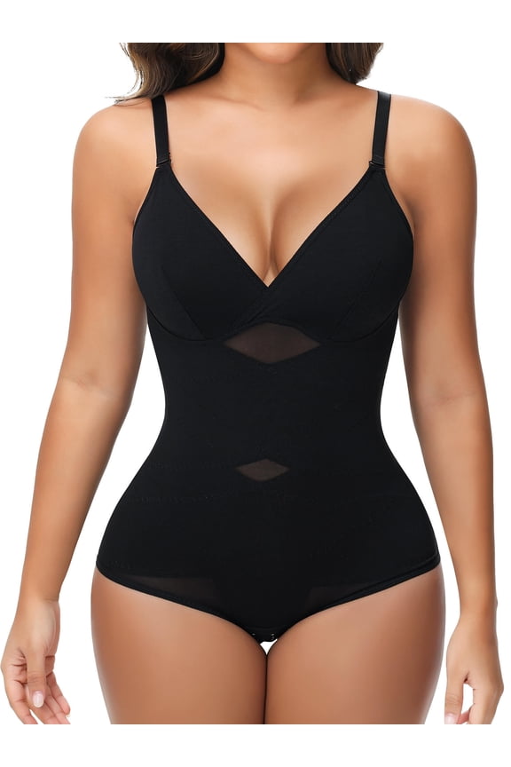 Tummy-Control Shaping Bodysuit – V-Neck Cami with Built-In Bra