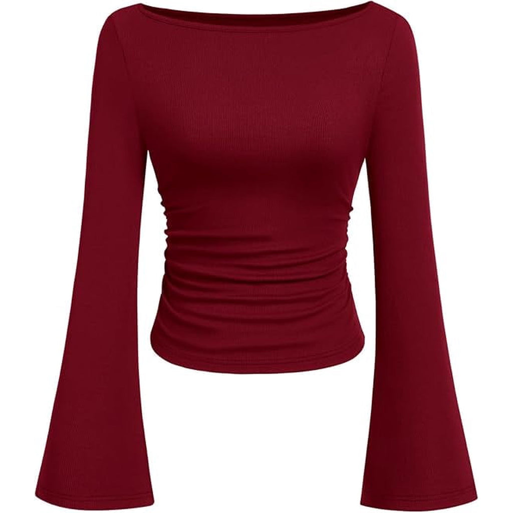 Bell-Sleeve Ribbed Knit Top