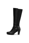 Black Chunky-Heel Knee-High Boots – Wide Calf Side Zipper