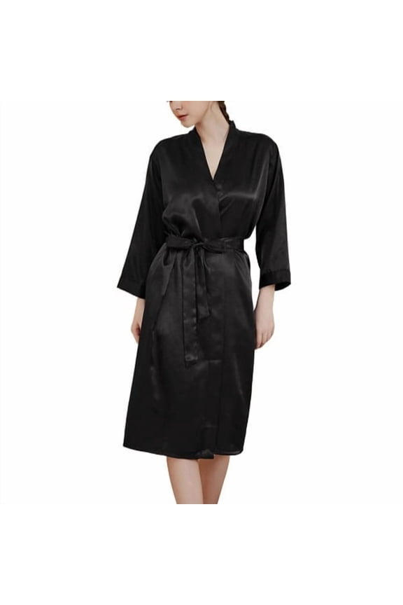 Satin Kimono Robe – Silky 3/4 Sleeve Knee-Length Loungewear