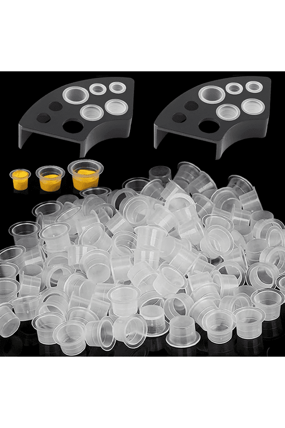 Tattoo Ink Cups Kit – 300 Mixed Caps with 2 Holders