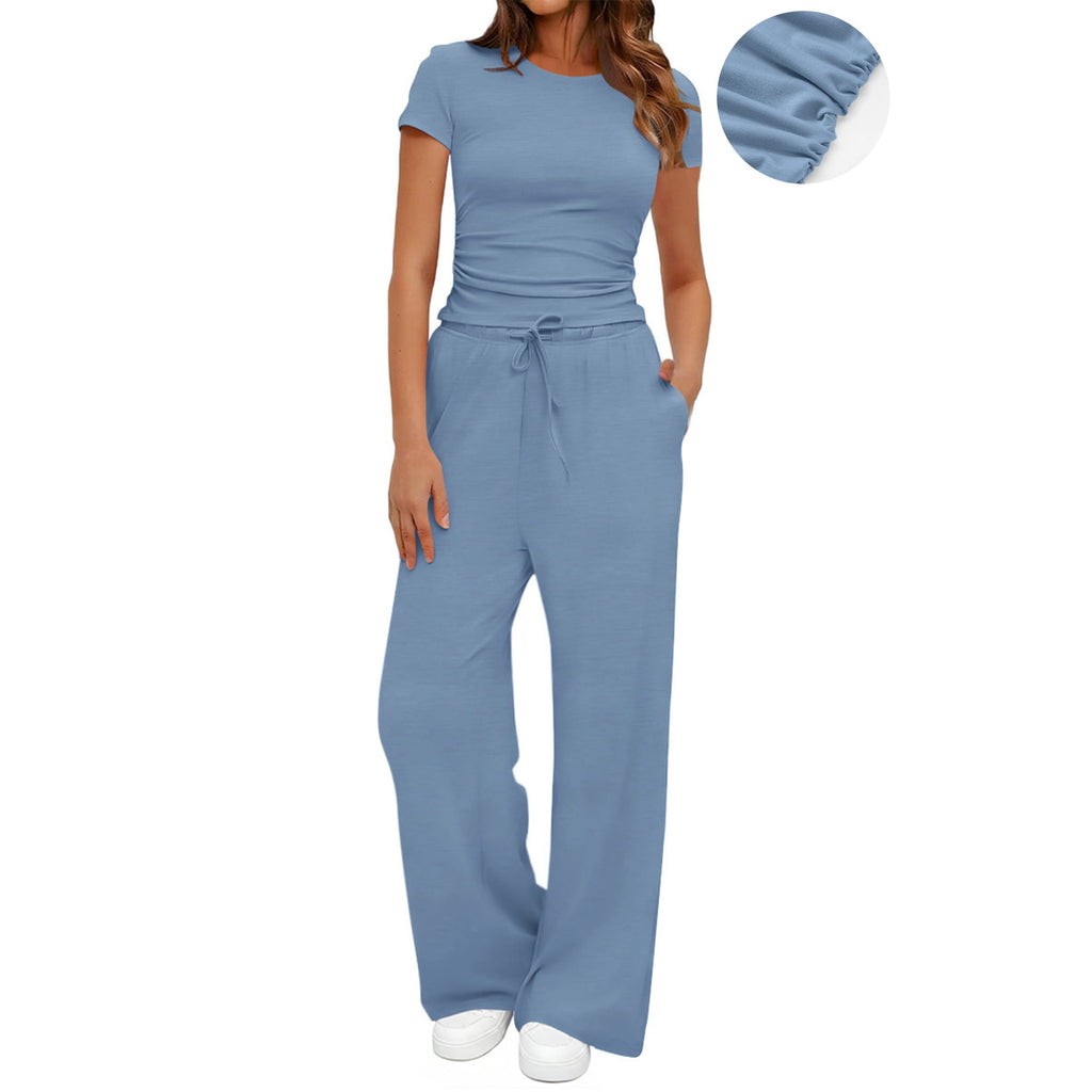 Ruched Two-Piece Set with Drawstring Pocket Pants
