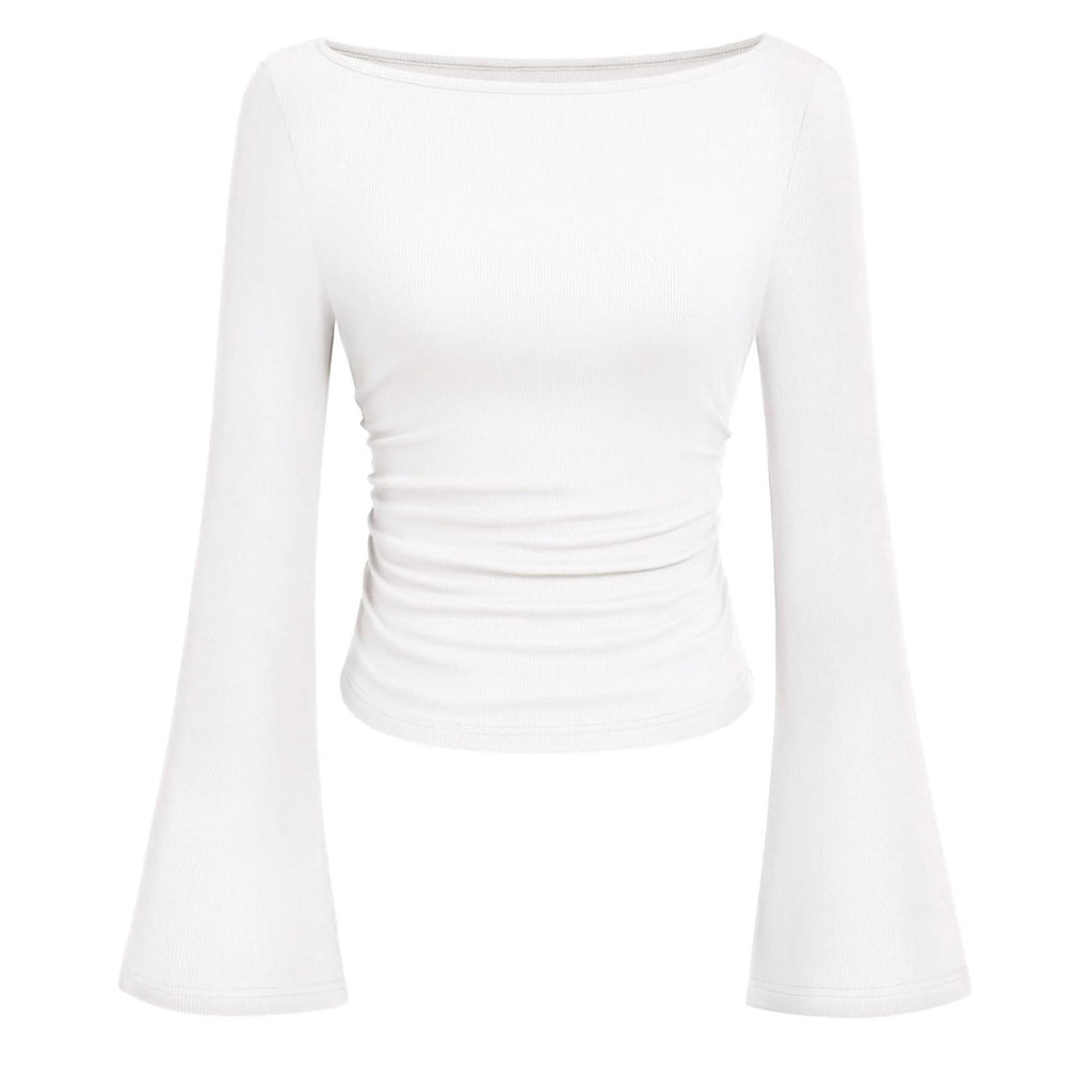 Bell-Sleeve Ribbed Knit Top