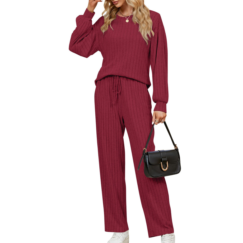 Ribbed Knit Lounge Set – Long Sleeve Top & Pants
