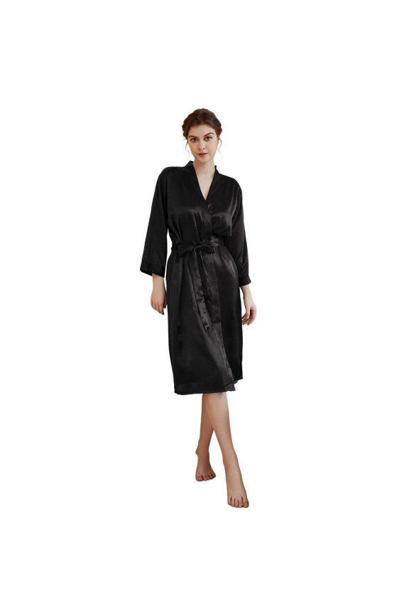 Satin Kimono Robe – Silky 3/4 Sleeve Knee-Length Loungewear