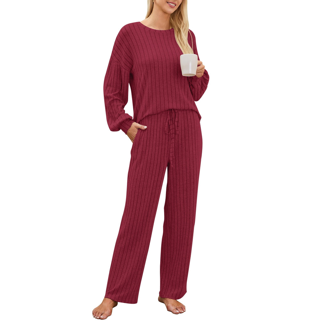 Ribbed Knit Lounge Set – Long Sleeve Top & Pants