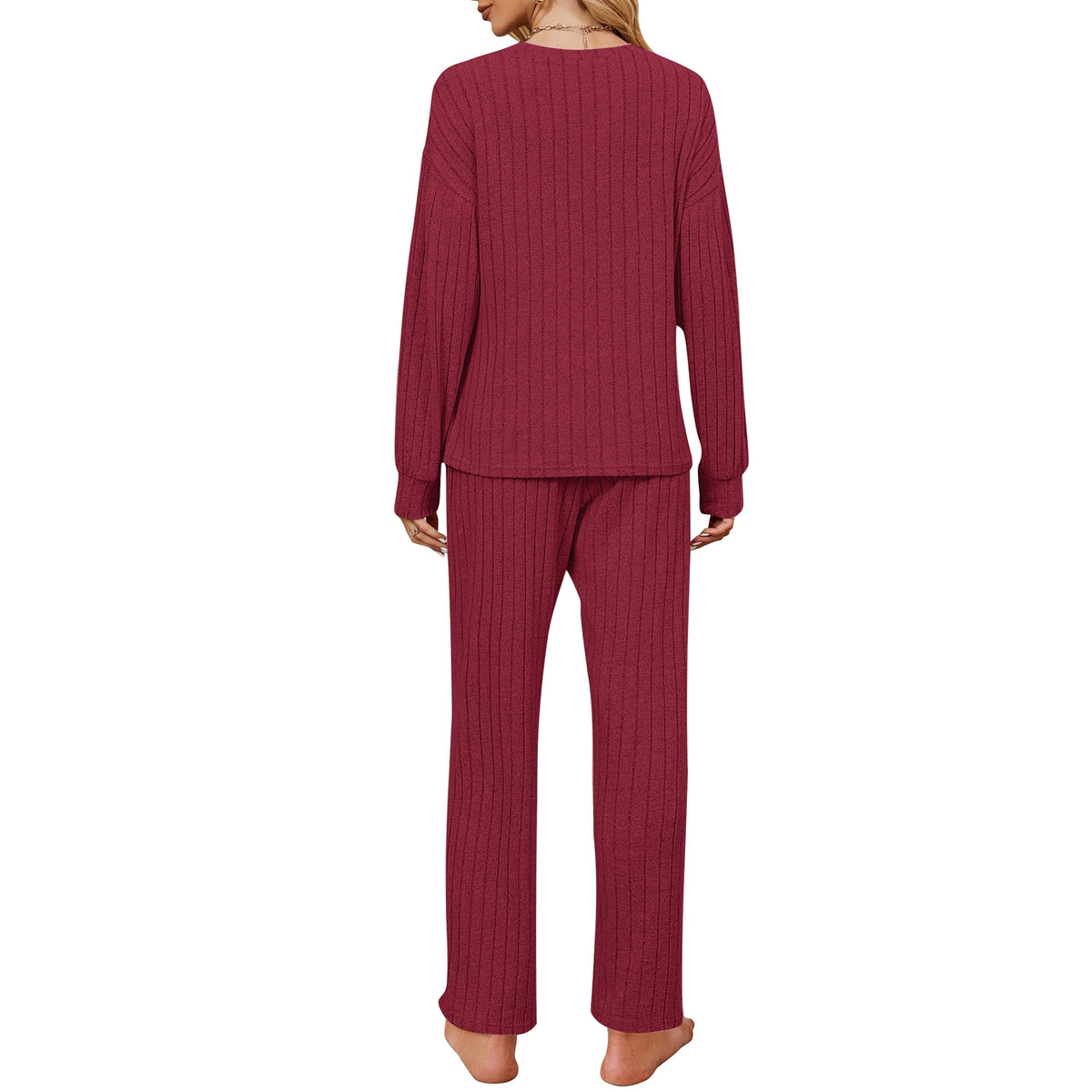 Ribbed Knit Lounge Set – Long Sleeve Top & Pants