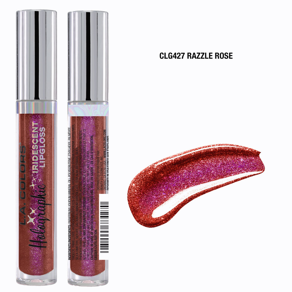 Sparkly Lip Gloss – Razzle Rose, Holographic Shimmer High-Shine Gloss