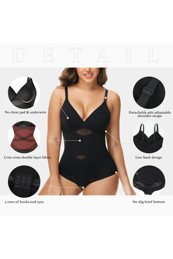 Tummy-Control Shaping Bodysuit – V-Neck Cami with Built-In Bra